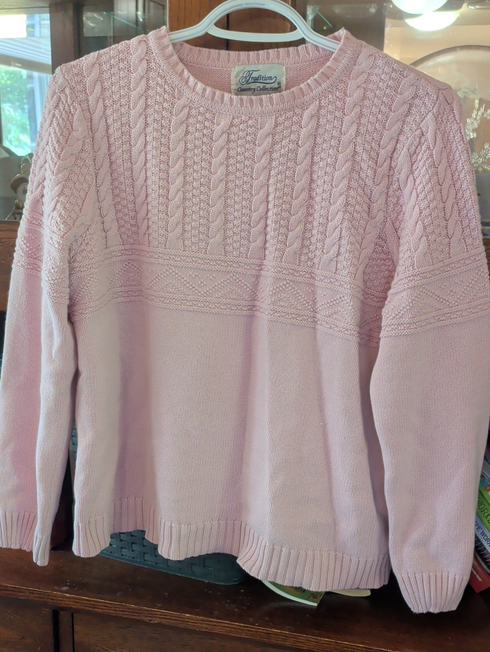 Tradition Country Collection Pink Cable Crewneck Sweater